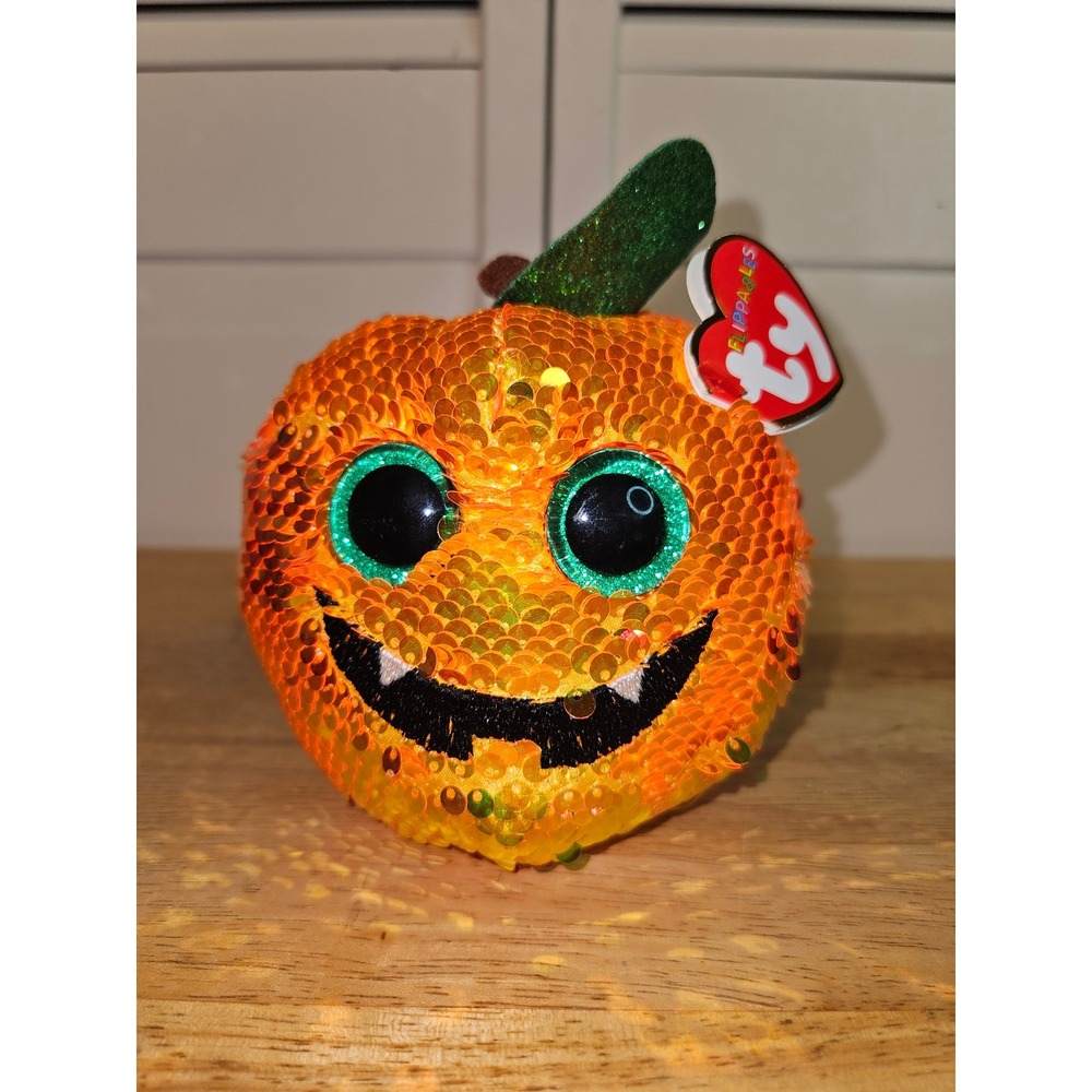 Ty Flippables Seeds the Pumpkin Halloween Sequin Plush Beanie Boo Orange 2019